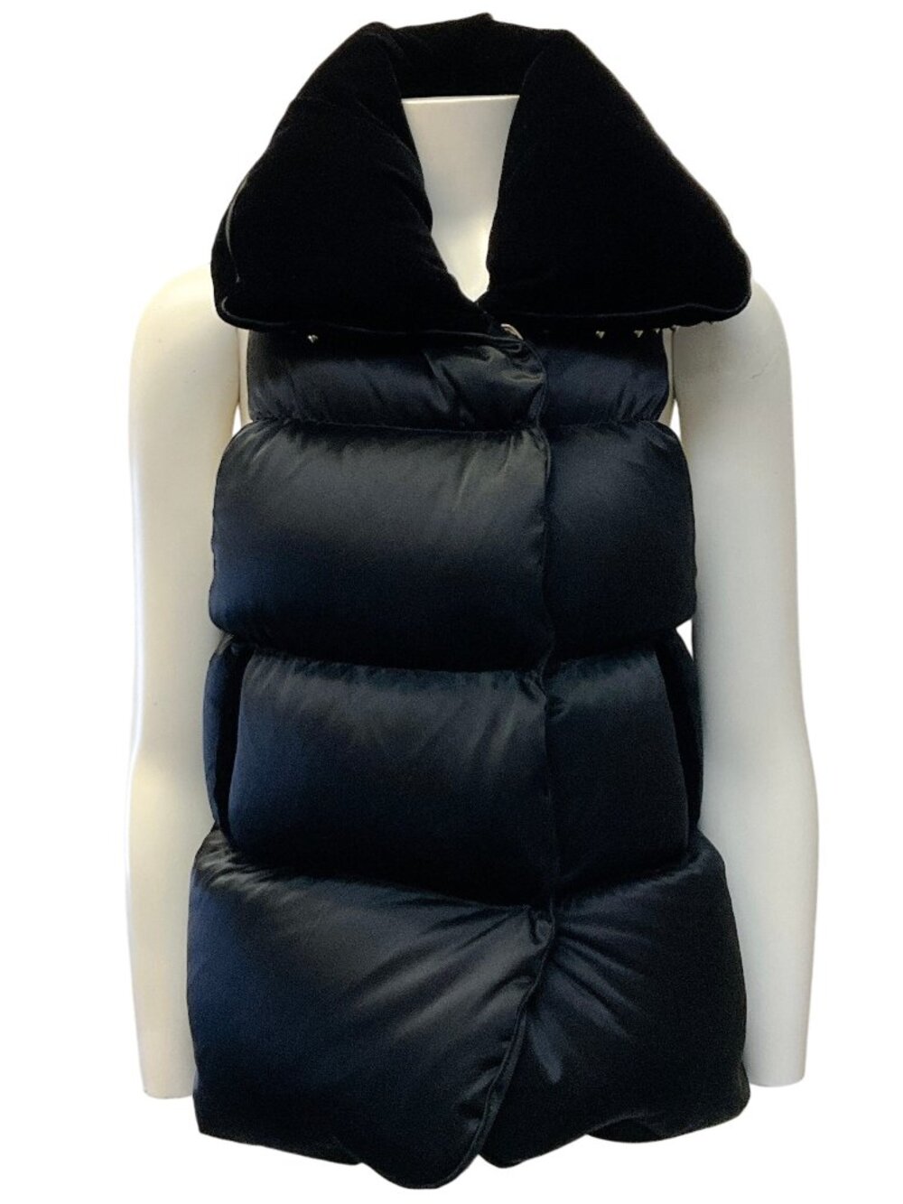 Thomas Wylde Black Silk Puffer Vest with Velvet Studded Collar